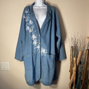 Sunbelt Denim Jean Jacket Vintage Y2K Long Puff Painted Floral XL
